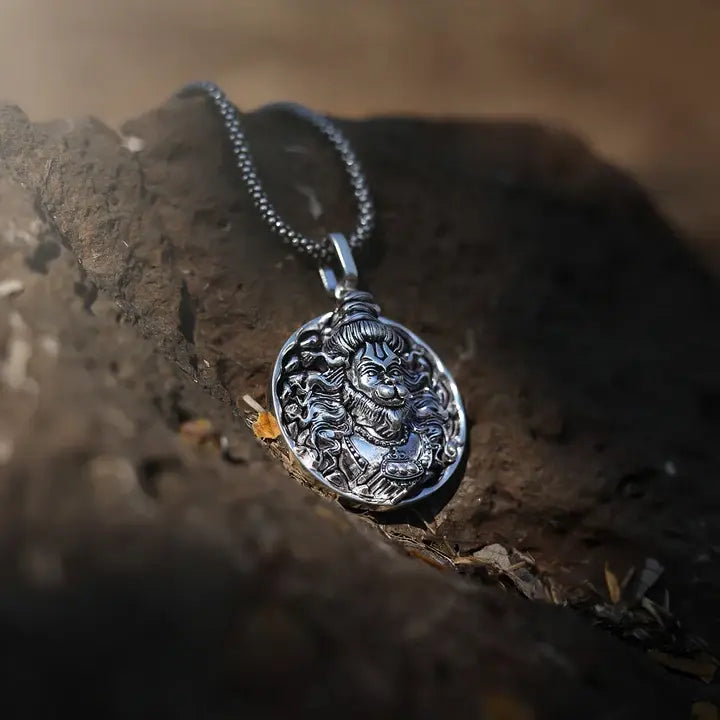 Hanuman Ji Pendant Oxodaised Silver Chain