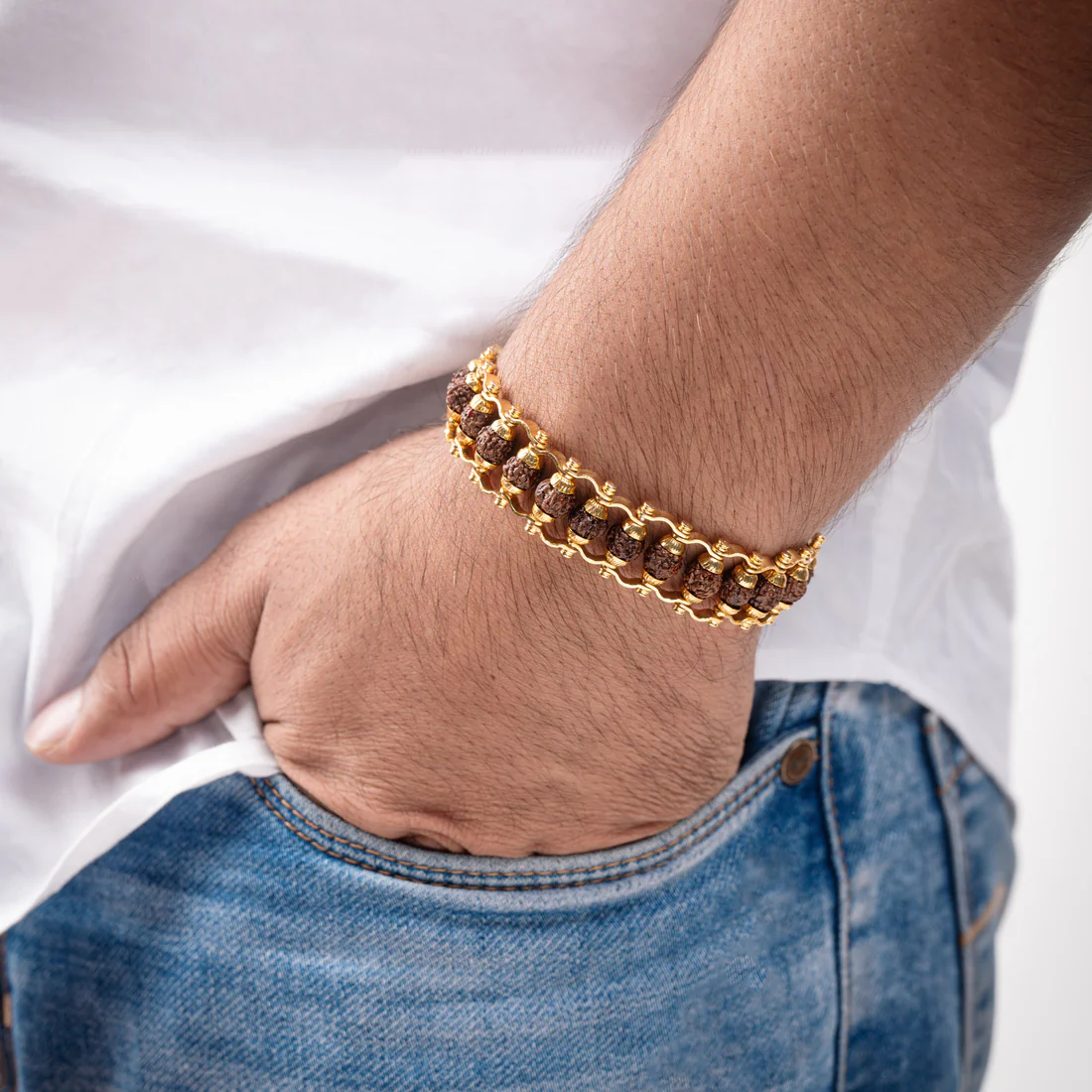 Gold Plated Beaded Rudraksha Bracelet