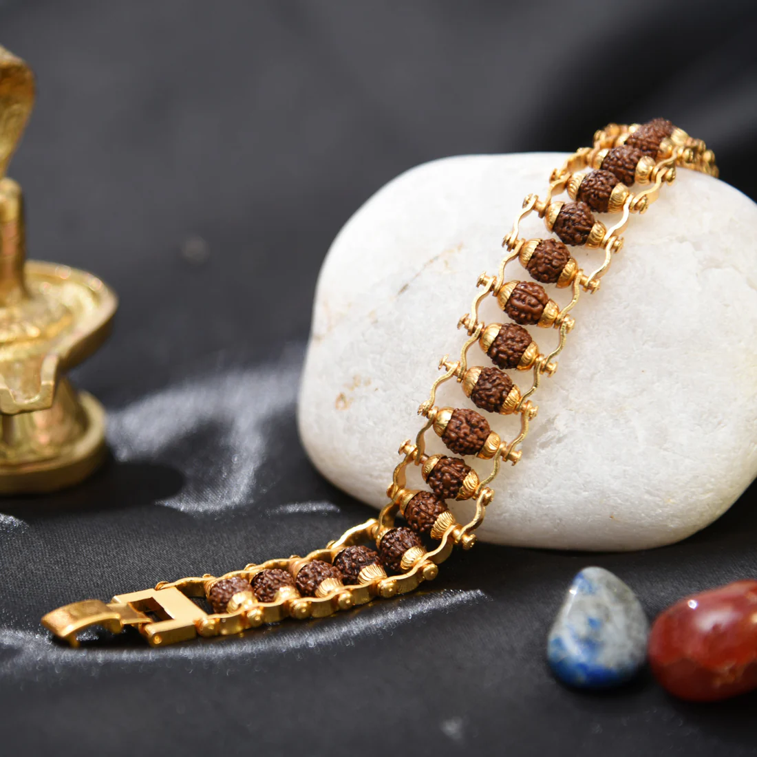 Gold Plated Beaded Rudraksha Bracelet