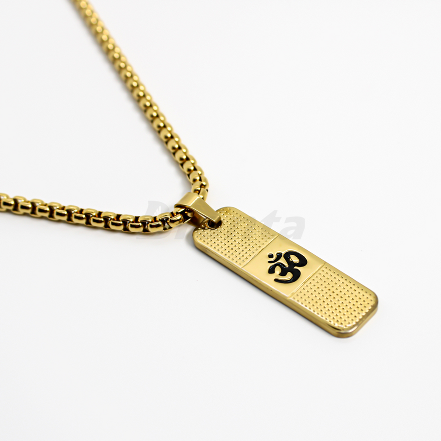 Om Pendant With Dotted Pattern Gold Stainless Steel Necklace Chain For Men (24 Inch)