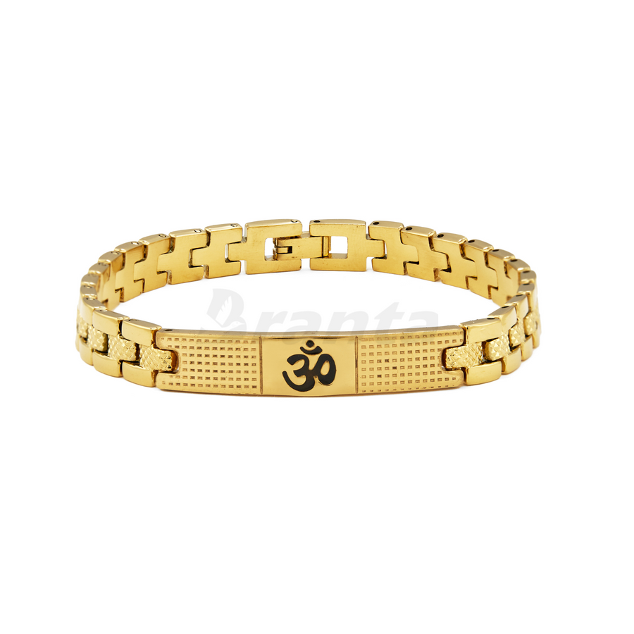 Om  Gold Bracelet For Men With Dotted Pattern (8 Inch)