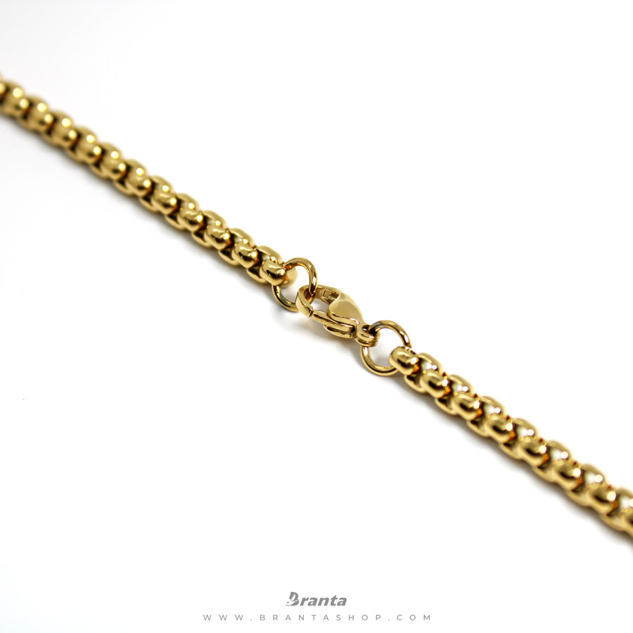 Om Pendant With Dotted Pattern Gold Stainless Steel Necklace Chain For Men (24 Inch)