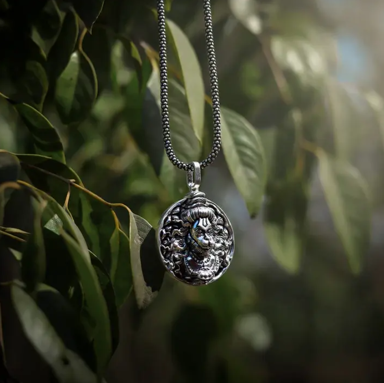 Hanuman Ji Pendant Oxodaised Silver Chain