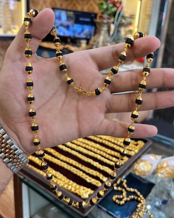 Gold Plated Black Rudraksh Mala