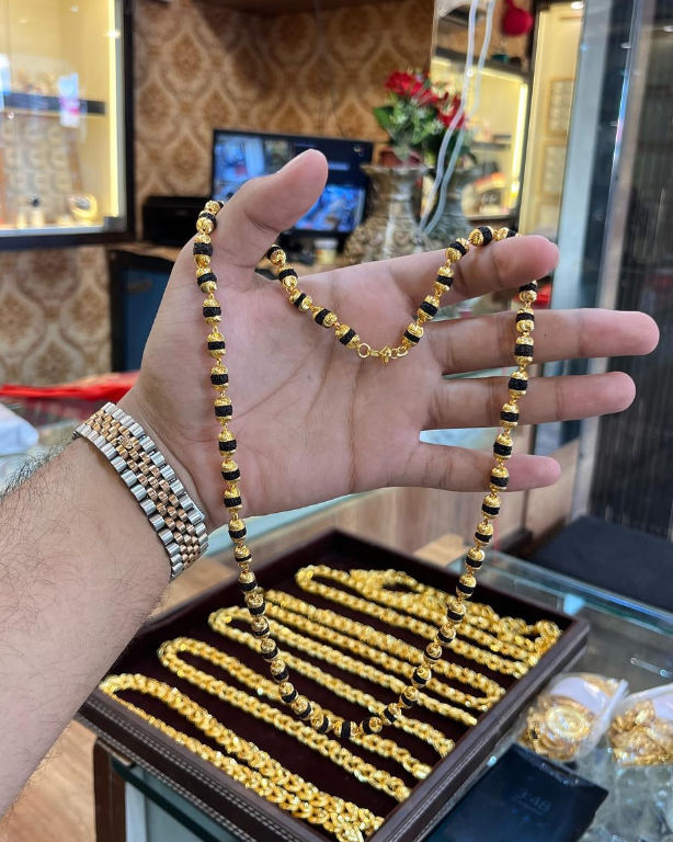 Gold Plated Black Rudraksh Mala