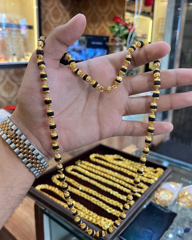 Gold Plated Black Rudraksh Mala