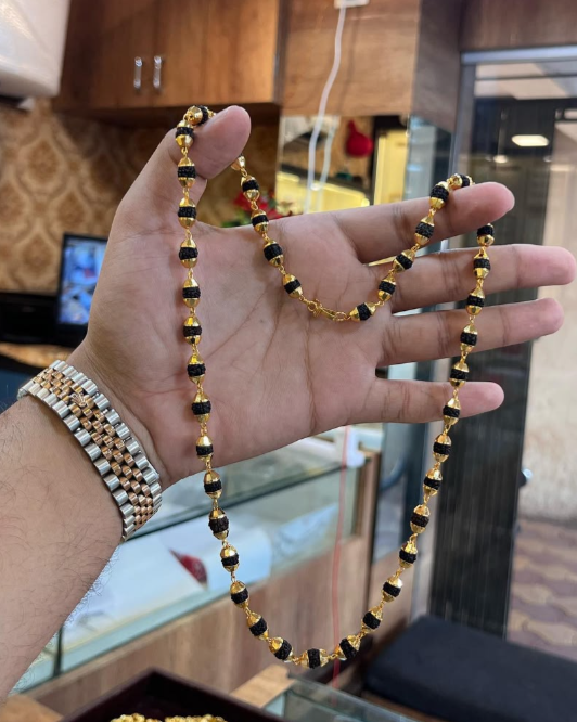 Gold Plated Black Rudraksh Mala