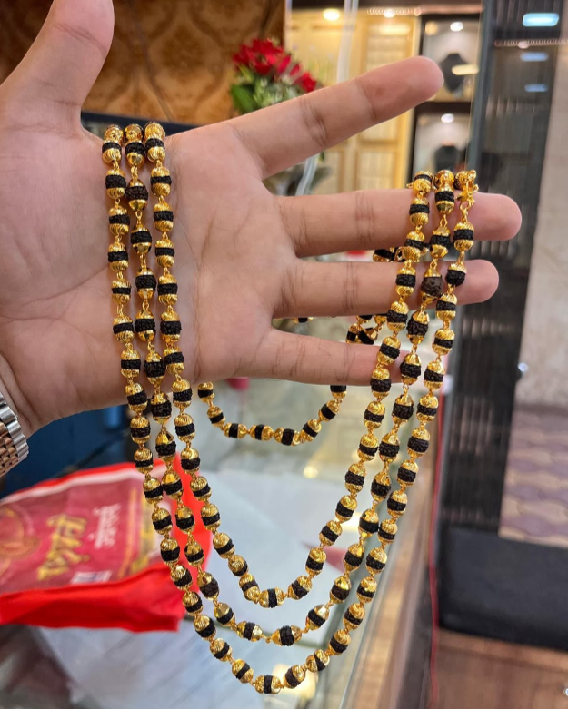 Gold Plated Black Rudraksh Mala