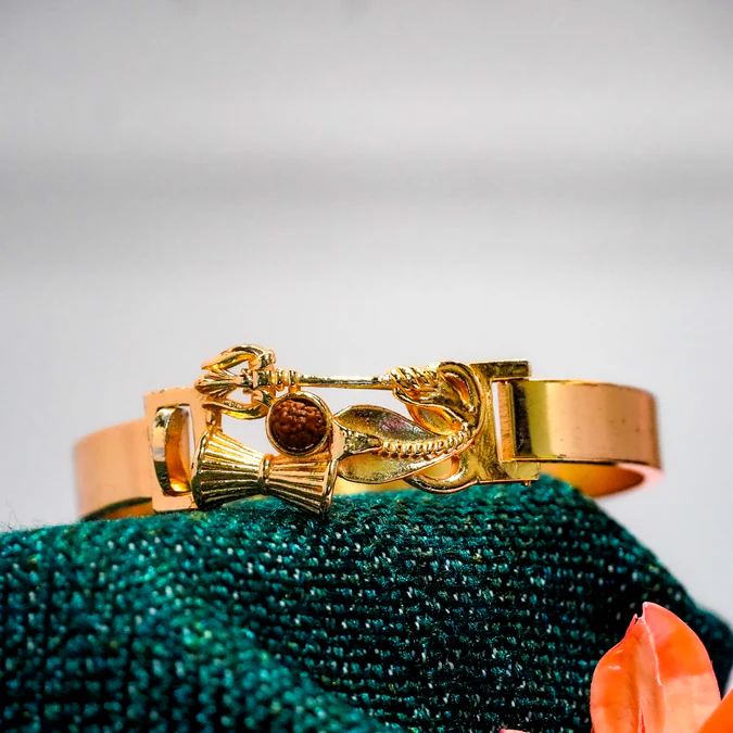 Gold Plated Rudraksha Damroo Kada