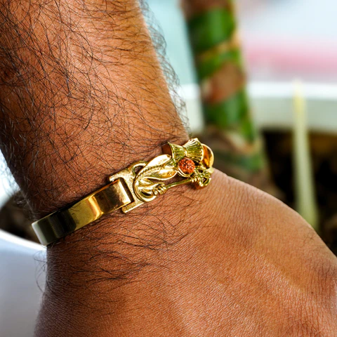 Gold Plated Rudraksha Damroo Kada